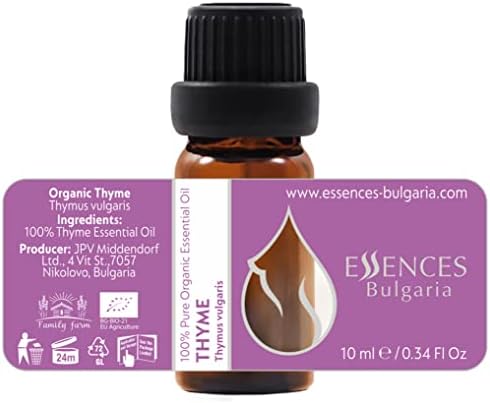 Essences Bulgaria Organic Thyme Essential Oil 1/3 Fl Oz | 10ml | Thymus vulgaris | 100% Pure and Natural | Undiluted | Therapeutic Grade | Family Owned Farm | Steam-Distilled | Non-GMO | Vegan
