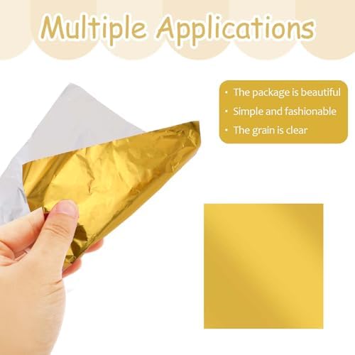 100PCS Colored Candy Foil Wrappers 6x6" Aluminium Foil Paper for Party/Wedding/Birthday/Christmas DIY Candies and Chocolate Packaging (Gold)