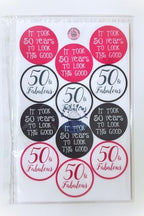 50th Birthday Edible Cupcake Toppers, Pink 50 and Fabulous Edible Cake Decorations for Women, Fifty Wafer Card Cookie Decorations, 50th Birthday Party Favors, 24 x 4cm / 1.5 Inch