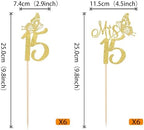 12 Pack Mis 15 Centerpiece Sticks, Happy 15th Birthday Party Decorations, Double Sided Gold Glitter Hello 15 Fabulous Table Toppers, Cheers to 15 Years Old Birthday Anniversary Party Decotations