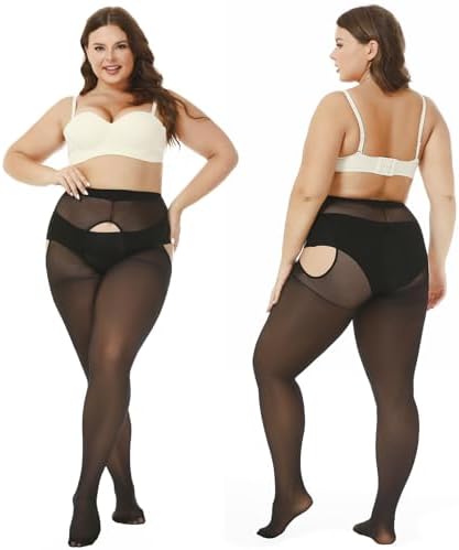 WiliW Suspender Pantyhose for Women Plus Size Garter Belt Sheer Tights Sexy Thigh High Stockings