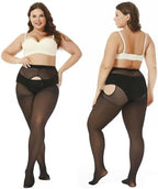 WiliW Suspender Pantyhose for Women Plus Size Garter Belt Sheer Tights Sexy Thigh High Stockings
