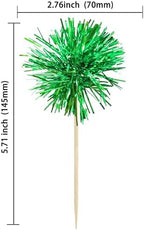 Gyufise 30Pcs Foil Firework Cupcake Toppers Sparkle Tinsel Cake Toppers Tinsel Drink Cake Decoration Cocktail Picks for Birthday Wedding Graduation Party Supplies Dark Green