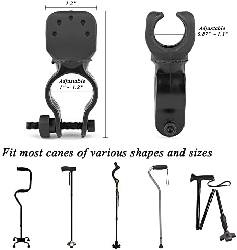 Cane Holder for Drive Rollator, Walker, Wheelchair - Universal Crutches Stick Bracket Accessories, 1.1" ID, 2 Pcs