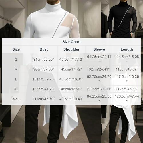 Men Asymmetrical Long Side Split Long Sleeve T-Shirt Vintage Streetwear Gothic Tops Stretch Casual Shirts Clothes