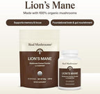 Real Mushrooms Lions Mane Mushroom Cognition (120 Capsules) Lions Mane Mushroom Powder Extract Capsules | Brain Supplement, Brain Vitamins, Focus Supplement