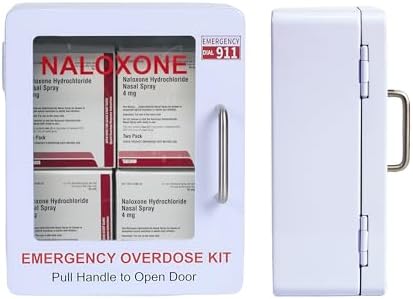 Naloxone Overdose Emergency Kit Cabinet - Emergency Sign Included - No Alarm or Lock | Designed for Wall Mount & Public Access (No Alarm, White)