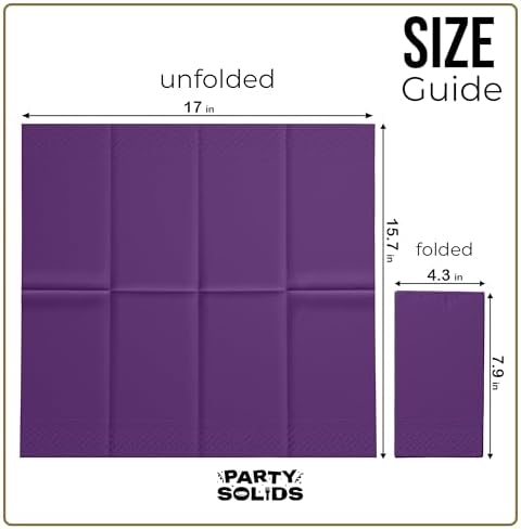 Party Solids Purple Dinner Napkins Disposable 8" x 4" Folded - 40 Pcs 2 Ply Purple Napkins Disposable Paper Guest Towels for Bathrooms, Dinners, Everyday Parties & Party Supplies