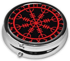 Viking Norse Mythology Warrior Compass Pill Case Storage,Three Compartment Pill Box Size 2 Inch for Pocket Purse and Travel