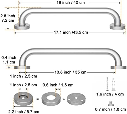 Brushed Nickel Grab Bar 16 Inch, iMomwee Stainless Steel Safety Grab Bar, Wall Mounted Balanced Support Bar for Toilet, Handicap Bathroom Safety Rail for Elderly Senior, Shower Bath Handle