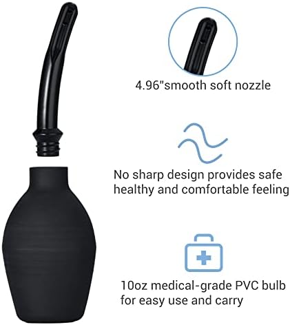 TopQuaFocus 10oz Enema Bulb Anal Douche Bulb for Men or Women 4.8' Tip Vaginal Douche Cleaner(Black)