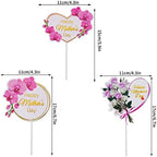 SUMERSHA 12 Pieces Happy Mother's Day Cake Toppers Flower Cupcake Topper for Mother's Day Birthday Cake Decoration Party Supplies, 3 Styles