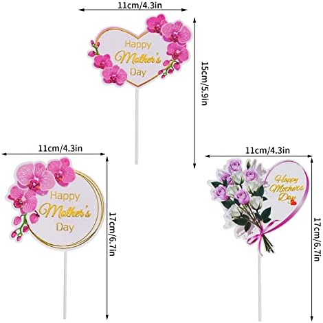 SUMERSHA 12 Pieces Happy Mother's Day Cake Toppers Flower Cupcake Topper for Mother's Day Birthday Cake Decoration Party Supplies, 3 Styles