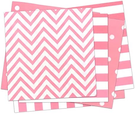 Disposable Striped Chevron Polka Dot Pink Paper Luncheon Napkins 60 Count 13"x13"