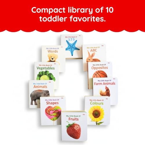 My First Library – Box Set of 10 Board Books for Babies & Toddlers (Ages 1–3) | Early Learning ABC, Numbers, Colors, Shapes, Animals & More | Illustrated Educational Gift Set for Kids & Preschoolers