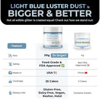 Luster Dust Edible Cake Decorations, Light Blue Edible Dust for Cake Edible Luster Dust for Cupcake Decorations, Cake Drip, Light Blue Edible Paint for Cakes, Edible Shimmer Dust for Drinks