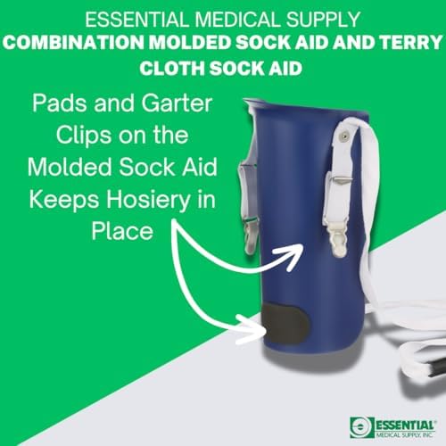 Essential Medical Supply Combination Molded Plastic Sock and Stocking Aid and Terry Cloth Sock Aid - Two Sock and Stocking Donners in One Package for Adults and Seniors