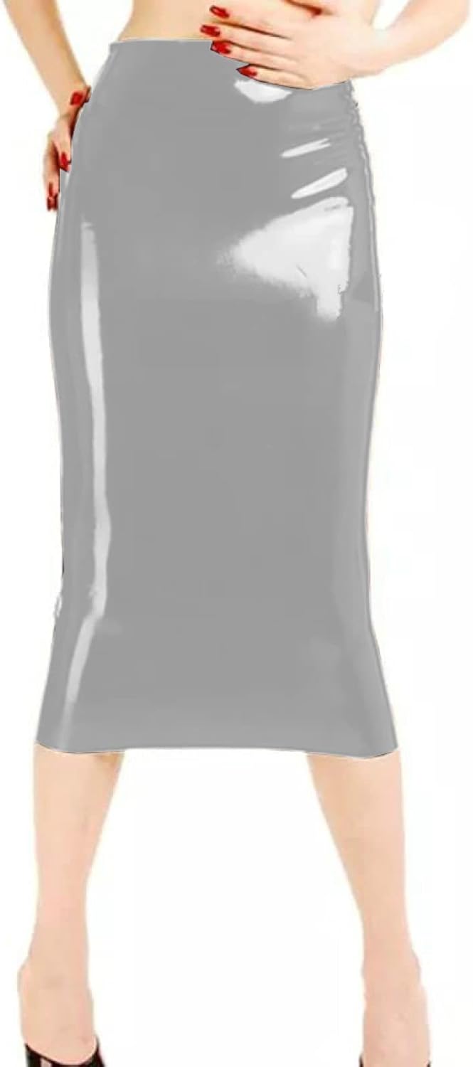 JXUN Knee Length Lady Skirt Sexy Open Buttock Skirt Nightclub Performance Costume Hollow Out PVC Midi Skirt,Silver,M