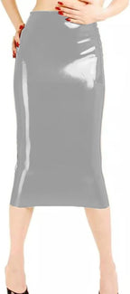 JXUN Knee Length Lady Skirt Sexy Open Buttock Skirt Nightclub Performance Costume Hollow Out PVC Midi Skirt,Silver,M
