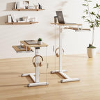 ETHU Overbed Table with Wheels, Medical Table with Drawer, Hospital Bed Table, Workstation Desk, Adjustable Overbed Bedside Rolling Laptop Desk, Oak