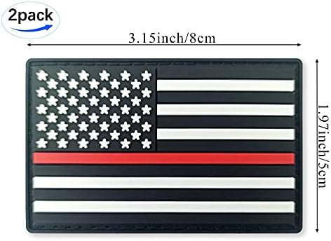 QQSD Thin Red Line American Flag Patch Firefighter Tactical Patch - PVC Hook and Loop Fastener Patch, 2 Pack