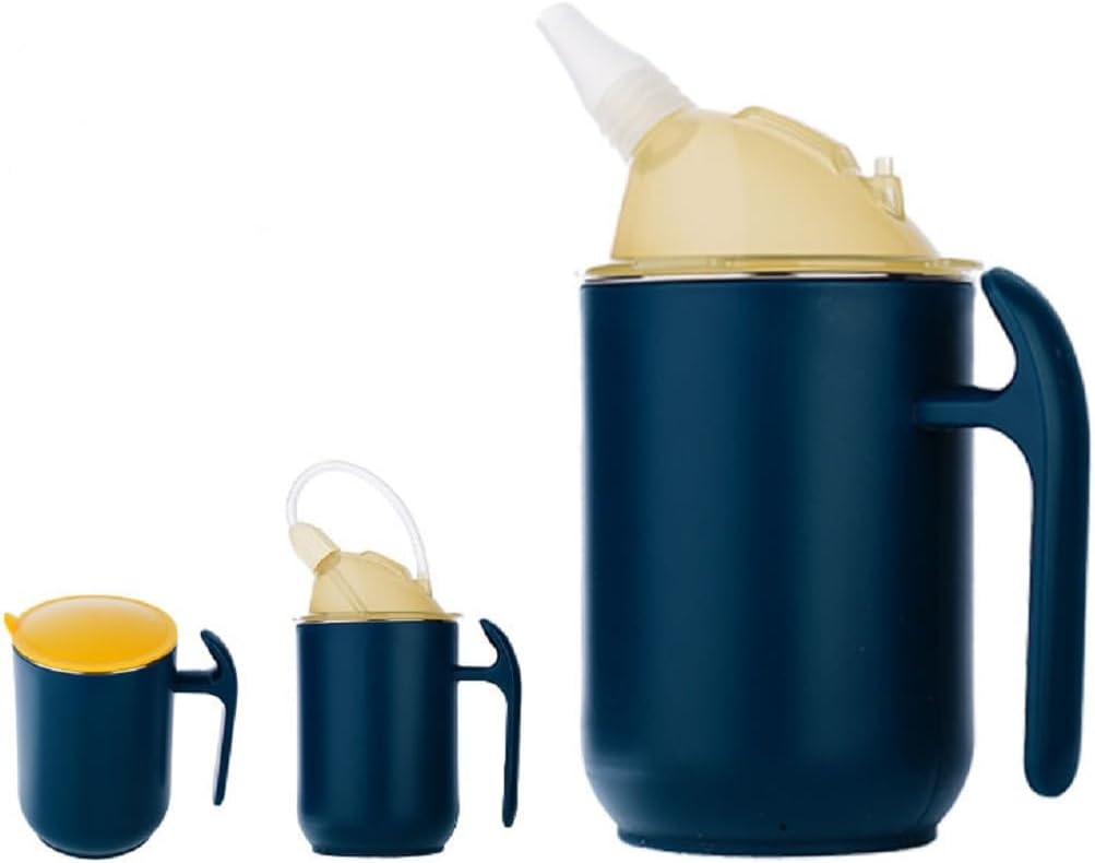 Senior Water Cup Sippy Cups for Elderly, Safe Silicone Spill Proof Cups with 1 Handle Straw and Lid for Adults for Hospital Patients, Elderly, Pregnant, and Disabled(Blue)