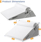 Sasttie Wedge Pillow Set for After Surgery, 2PCS Adjustable Bed Wedge Pillow Headboard with Memory Foam Neck Cushion – for Acid Reflux, Sleeping, Neck & Back Support, Dark Grey & White