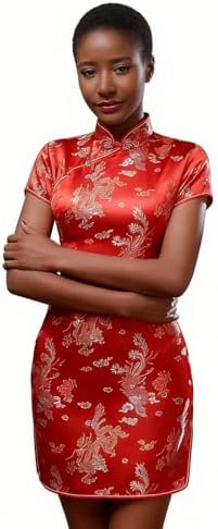 Women's Cheongsam Qipao Dress Slim Bodycon Exotic Dresses Chinese Wedding Costumes Vintage Lunar New Year Asian Mini Dress