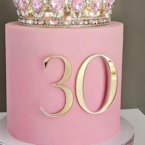 Gold Acrylic Number 30 Cake Topper, Happy 30th Birthday Cake Side Decoration,Thirty Years Old Cake Pick Decoration For 30th Anniversary Party Supplies (30-2)