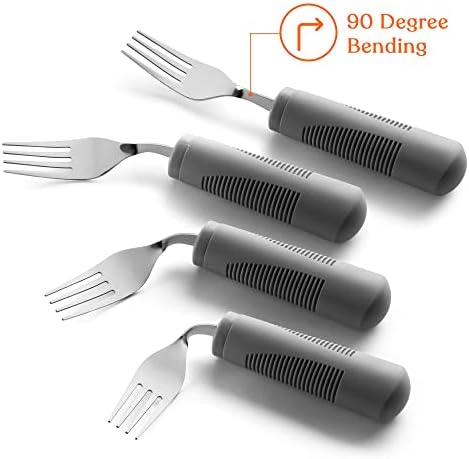 Special Supplies Adaptive Utensils (4-Piece Kitchen Set) Weighted, Non-Slip Handles for Hand Tremors, Arthritis, Parkinson’s Elderly use - Stainless Steel Knife, Fork, Spoons (Grey)