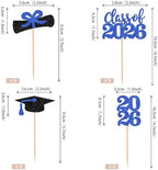36 PCS 2026 Graduation Theme Cupcake Toppers Glitter Class of 2026 Grad Cap Diploma Cupcake Picks 2026 Graduation Theme Party Cake Decorations Supplies Deep Blue