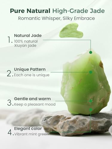 Gua Sha Facial Tools, Natural Jade Stone Guasha Tool for Face Acupuncture Therapy Trigger Point Treatment, Gua Sha Scraping Massage Tool (Mint Green)