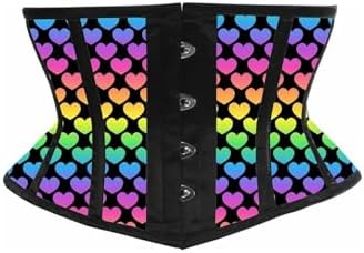 Daisy corsets Women's Daisy Corsets Lavish Rainbow Hearts Print Satin Mini Cincher Corset