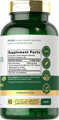 Carlyle Green Coffee Bean Extract | 300 Capsules | Non-GMO and Gluten Free Formula | Traditional Herb Supplement