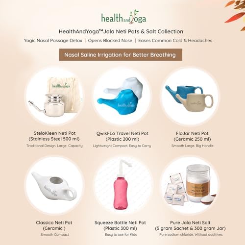 HealthAndYoga™ Jala Neti Salt Jar (300 GMS or 10 oz) - Non-Iodised, Pure Grade Sodium Chloride -Safe Hygienic Saline Solution for Yogic Nasal Wash – Clears Blocked Mucus - Use with Neti Pots