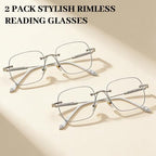 OCCI CHIARI 2 Pack Oversized Rimless Reading Glasses Women Blue Light Blocking Metal Square Readers