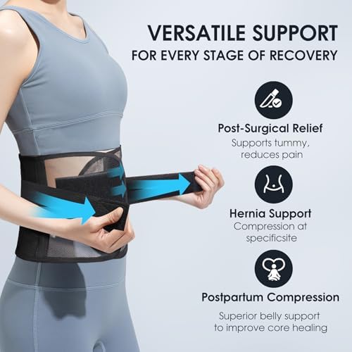 COMFYTHERA Umbilical Hernia Belt, Elastic Abdominal Binder Lower Waist Support Belt, Post Surgery Postpartum Belly Band Belly Wrap Hernia Belt Stomach Compression Wrap for Men and Women (Large)