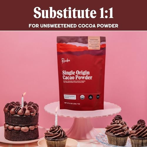 Raaka Chocolate Organic Cacao Powder - Unsweetened, Non-Alkalized, Perfect for Baking, Substitute for Cocoa Powder - Gluten-Free, Soy-Free, Sugar-Free, Allergen-Friendly - 2LB Resealable Bag