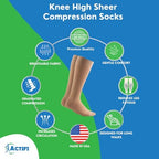 Actifi 20-30 mmHg Knee High Sheer Compression for Women, Closed Toe, Breathable Fabric - Best for Athletic Running, Cycling and Fatigue Relief