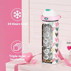 24 oz Valentine's Day Water Bottle: Meoky Stainless Steel Water Bottle with Straw and Spout Lid - Leak Proof, Cold for 24 Hours, Fits in Car Cup Holder, Valentines Day Gifts for Him Men Husband, Heart
