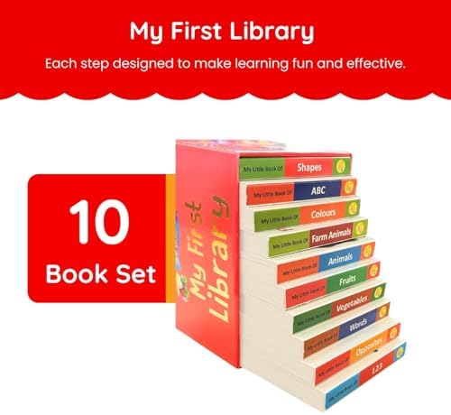 My First Library – Box Set of 10 Board Books for Babies & Toddlers (Ages 1–3) | Early Learning ABC, Numbers, Colors, Shapes, Animals & More | Illustrated Educational Gift Set for Kids & Preschoolers