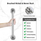 Shower Grab Bars Brushed Nickel 12" x 1 1/4", Stainless Steel Handicap Grab Bars for Bathroom Bathtub Toilet, Shower Handle Safety Bars Hand-Rail Support for Elderly Seniors Pregnant Children