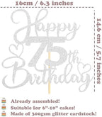 75th Birthday Cake Topper, Double-Sided Silver Glitter with Heart Accent Cake Topper for Cheers to 75 Years Birthday Party Decorations - 1 Pack