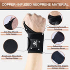 INDEEMAX 2 Pack Copper Wrist Brace Support for Carpal Tunnel, Pain Relief, Arthritis, Tendonitis, Adjustable Wrist Braces Compression Wraps Both Hands, Fit for Men and Women, Black