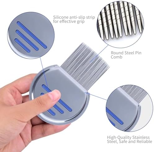 LABOTA 9 Pcs Lice Combs, Flea Combs, Hair Comb Double Sided Fine Tooth Combs, Removal Dandruff Comb with Metal Teeth, Stainless Steel Louse and Nit Comb for Head Lice Treatment