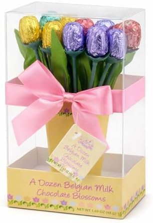 Milk Chocolate Tulip Flowers Bouquet, 1.2 Oz, Mother's Day Gift, Easter Basket Stuffer, Colorful Foil Wrapped