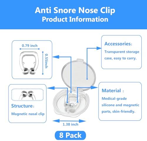 Anti Snoring Devices(8 Pack),Silicone Magnetic Stop Snoring Solution,Anti Snoring Nose Clip,Effective to Relieve Snoring,Snoring Devices for Men and Women,Clear