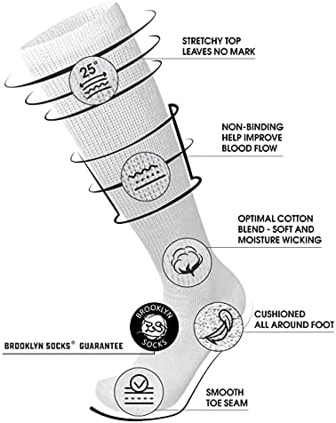 6 Pairs of Diabetic Over The Calf - Knee High Cotton Socks (White - 6 Pairs, Fit Men's Shoe Size 10-12)