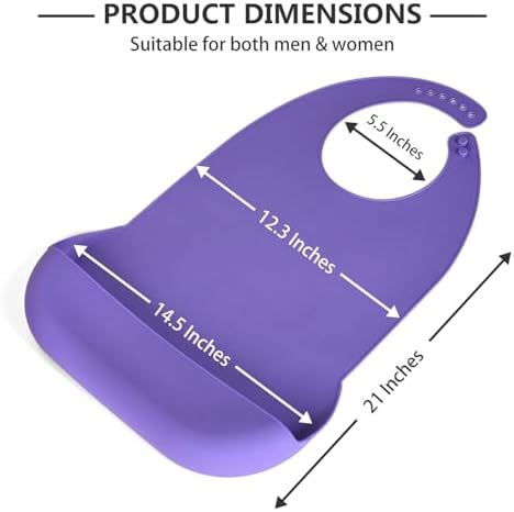 Adult Bibs for Men Women Adjustable Washable Silicone Adult Bibs for Elderly with Crumb Catcher (Purple)