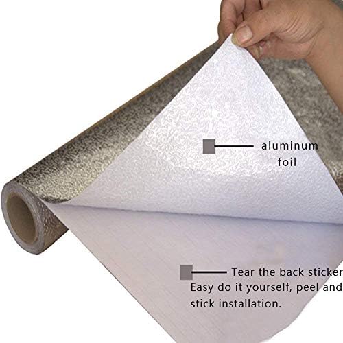 D&L Kitchen Backsplash Sticker, Aluminum Foil Orange Peel Texture, Waterproof Removable High Temperature Resistant DIY Wallpaper, 0.4m x 3m Self-Adhesive Wall Decal for Kitchen Walls & Appliances